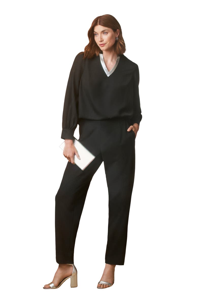 Jessica London Georgette V-Neck Blouse, Main, color, Black