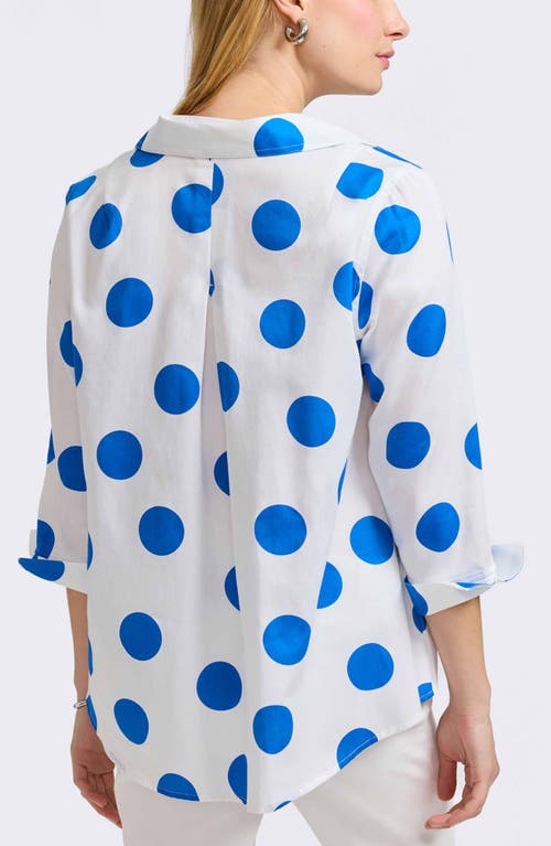 Foxcroft Agnes Dot Print Three-quarter Sleeve Cotton Popover Top In White/blue