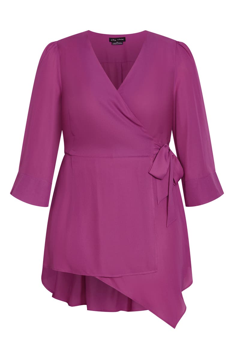 City Chic Shibara Vibes Asymmetric Faux Wrap Top, Alternate, color, Magenta