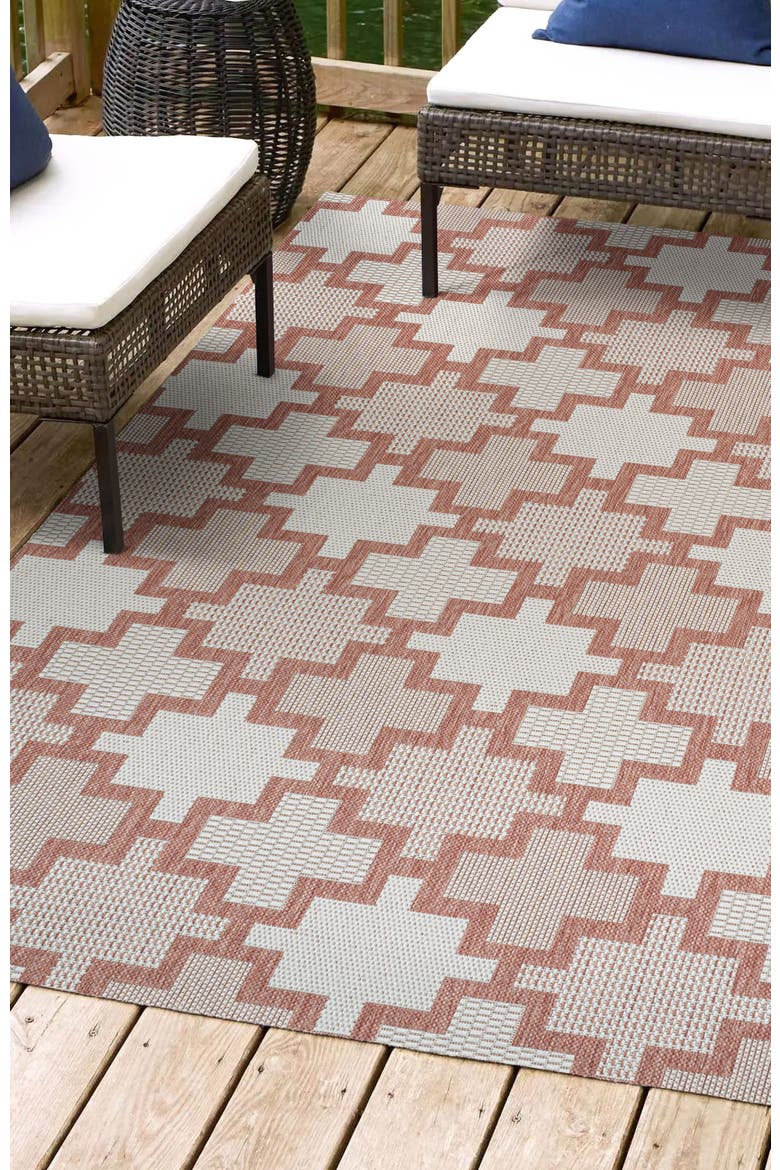 Cyrus Modern Geometric Tile Pattern Indoor/Outdoor Area Rug, Alternate, color, Salmon/Cream