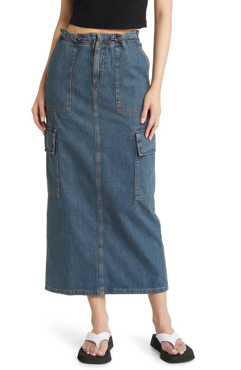 ASOS DESIGN Parachute Denim Cargo Midi Skirt, Main, color,