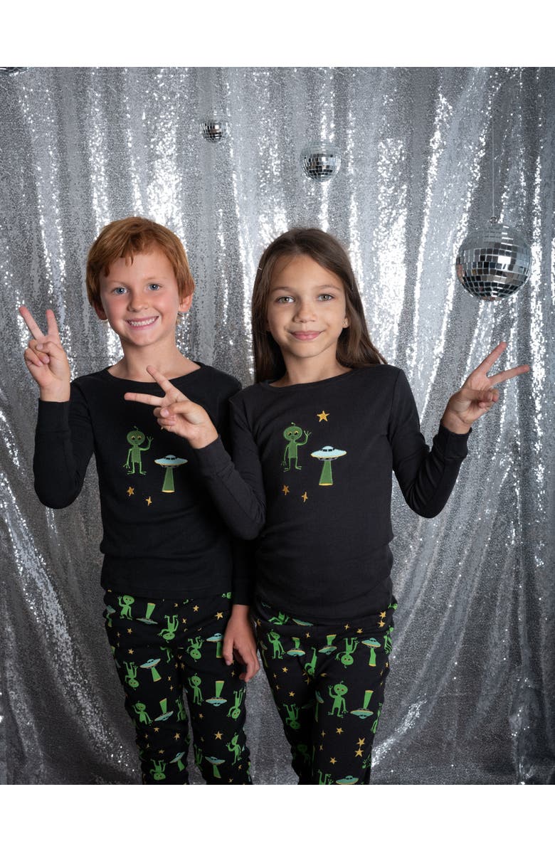 Leveret Two-Piece Cotton Halloween Matching Family Pajamas, Fun Prints, Alternate, color, Alien
