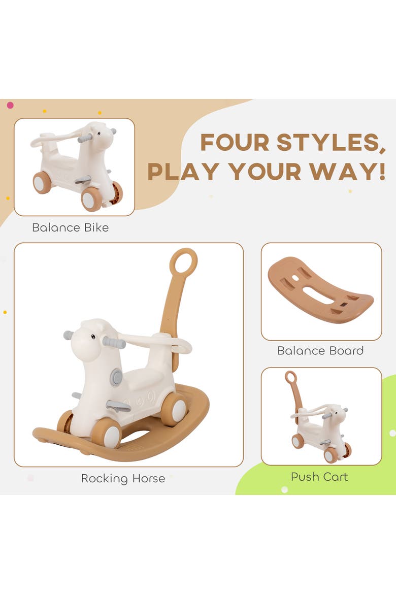 4-in-1 Toddler Rocking Horse, Push Handle & Balance Board, Alternate, color, Brown
