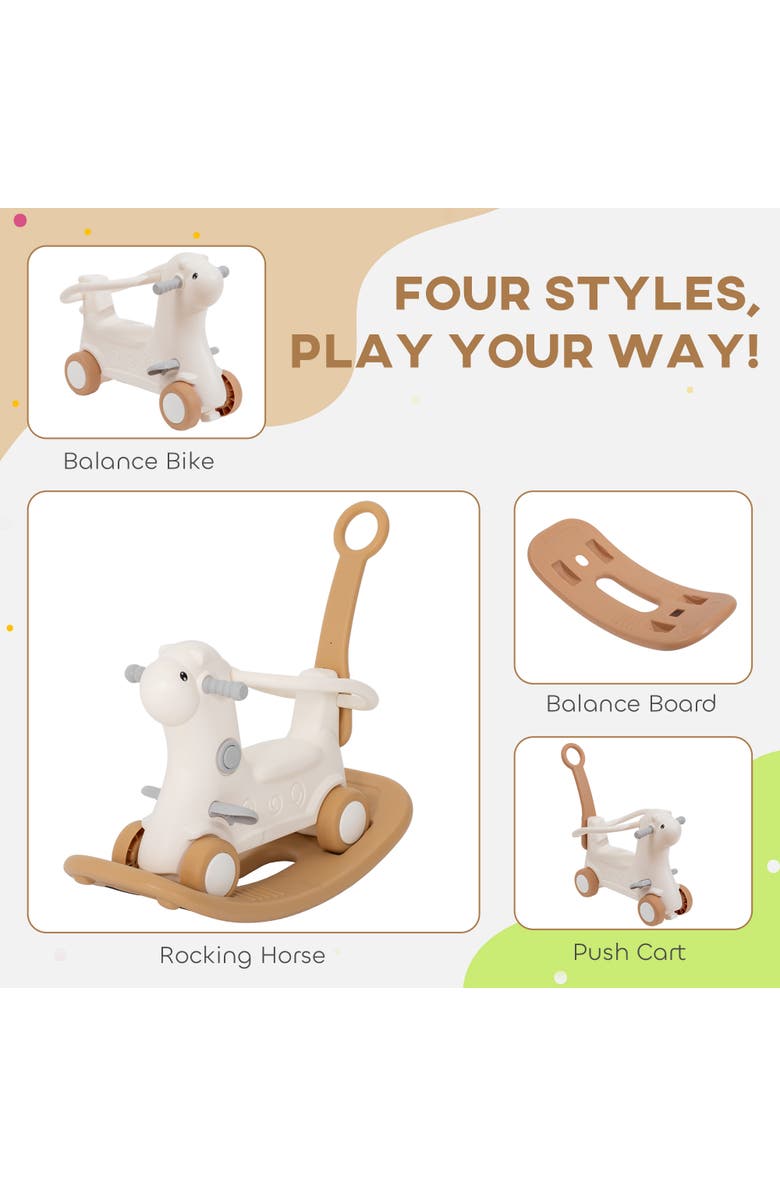 Qaba 4-in-1 Toddler Rocking Horse, Push Handle & Balance Board, Alternate, color, Brown