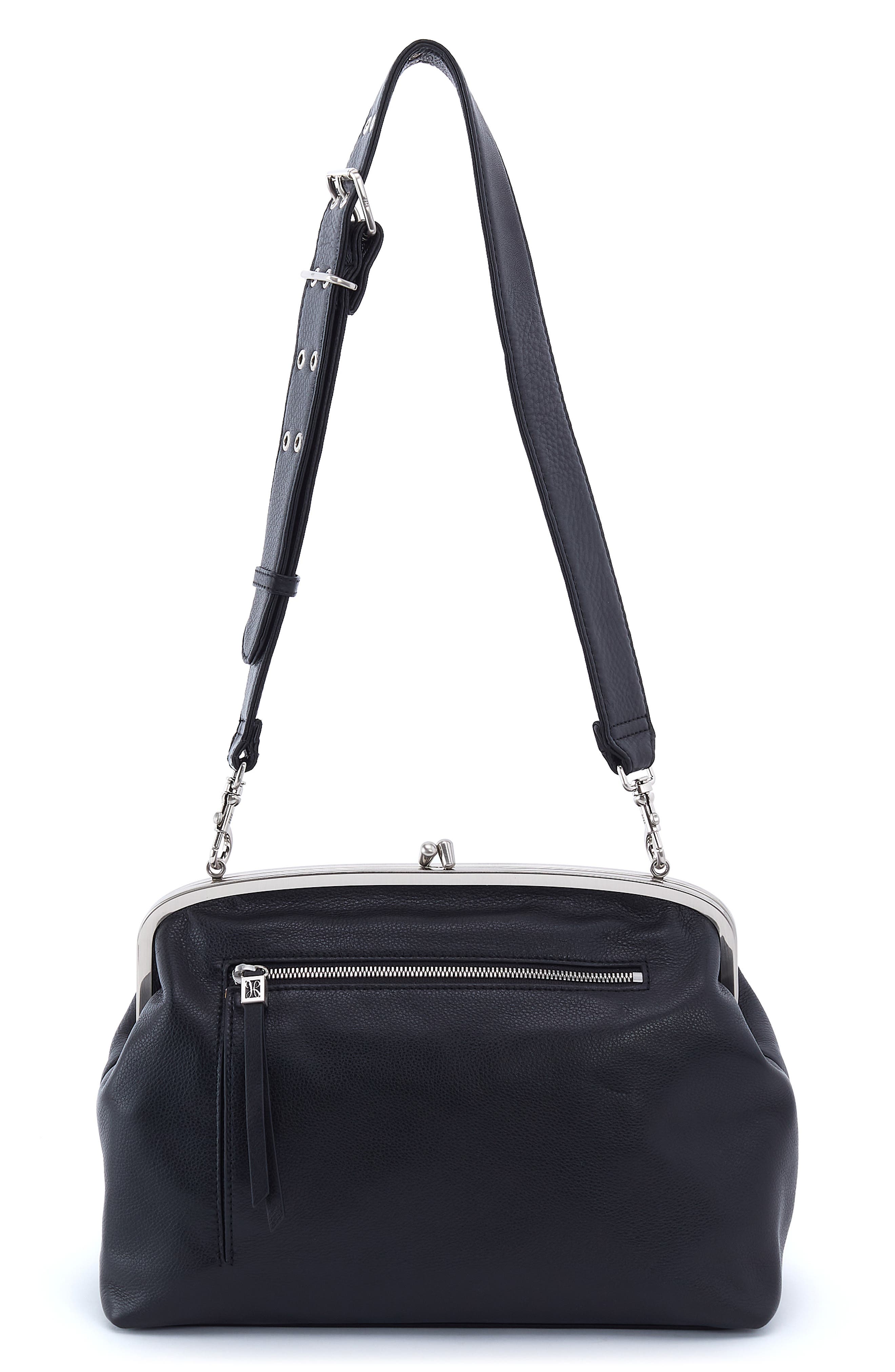 Alba Large Frame Leather Shoulder Bag, Main, color, BLACK