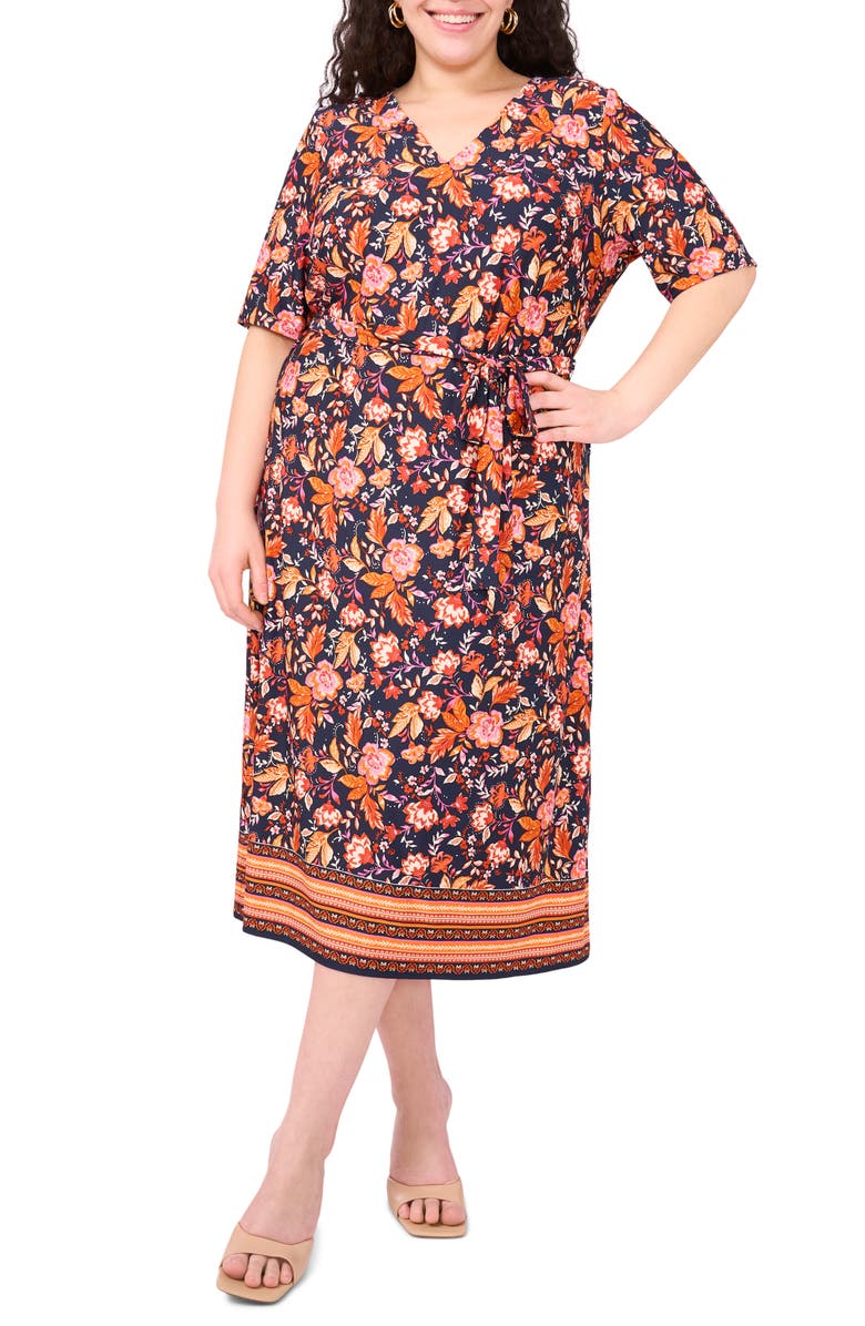 Vince Camuto Tie Front Midi Dress, Main, color, Classic Navy