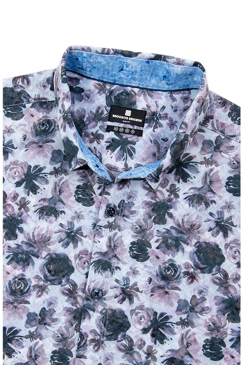 Quay Watercolor Floral Short Sleeve Shirt, Alternate, color, NAVY/ PURPLE