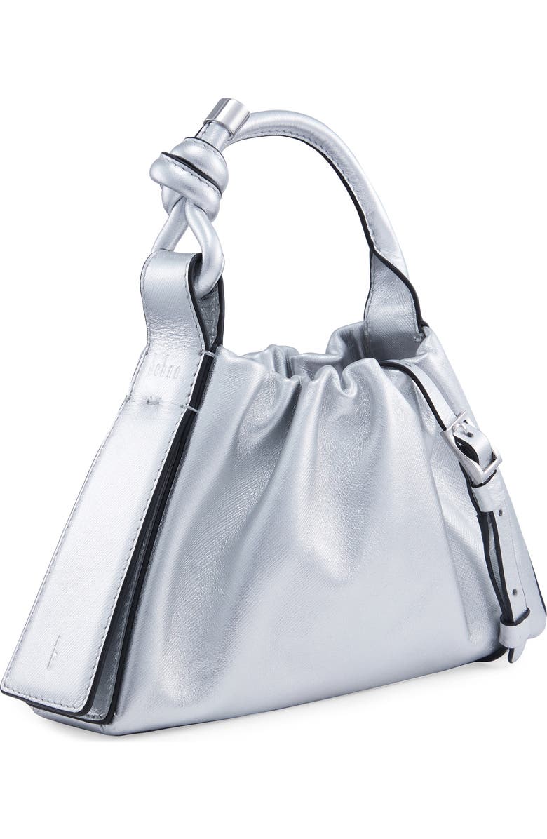behno Mini Tina Ruched Metallic Leather Baguette Top Handle Bag, Alternate, color, Silver