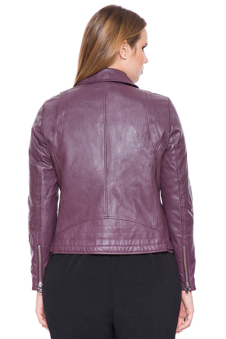 Faux Leather Moto Jacket, Alternate, color, WINE