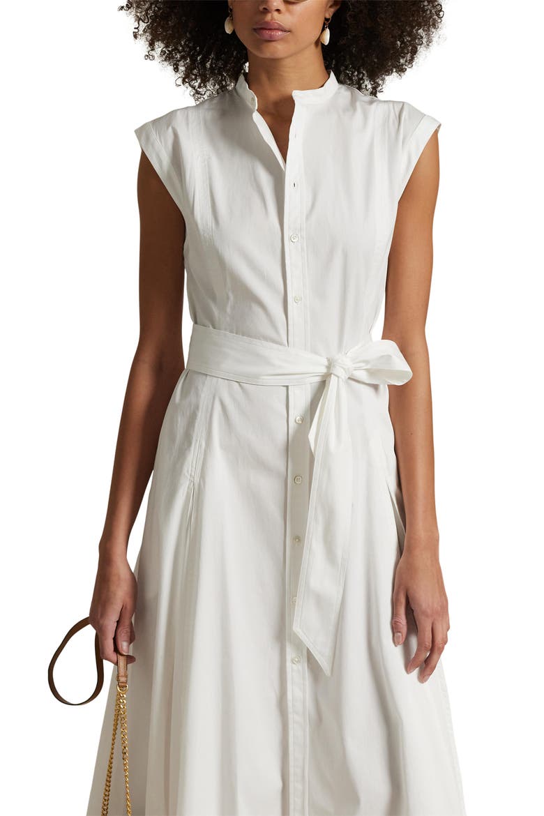 Sleeveless Belted Shirtdress, Alternate, color, WHITE