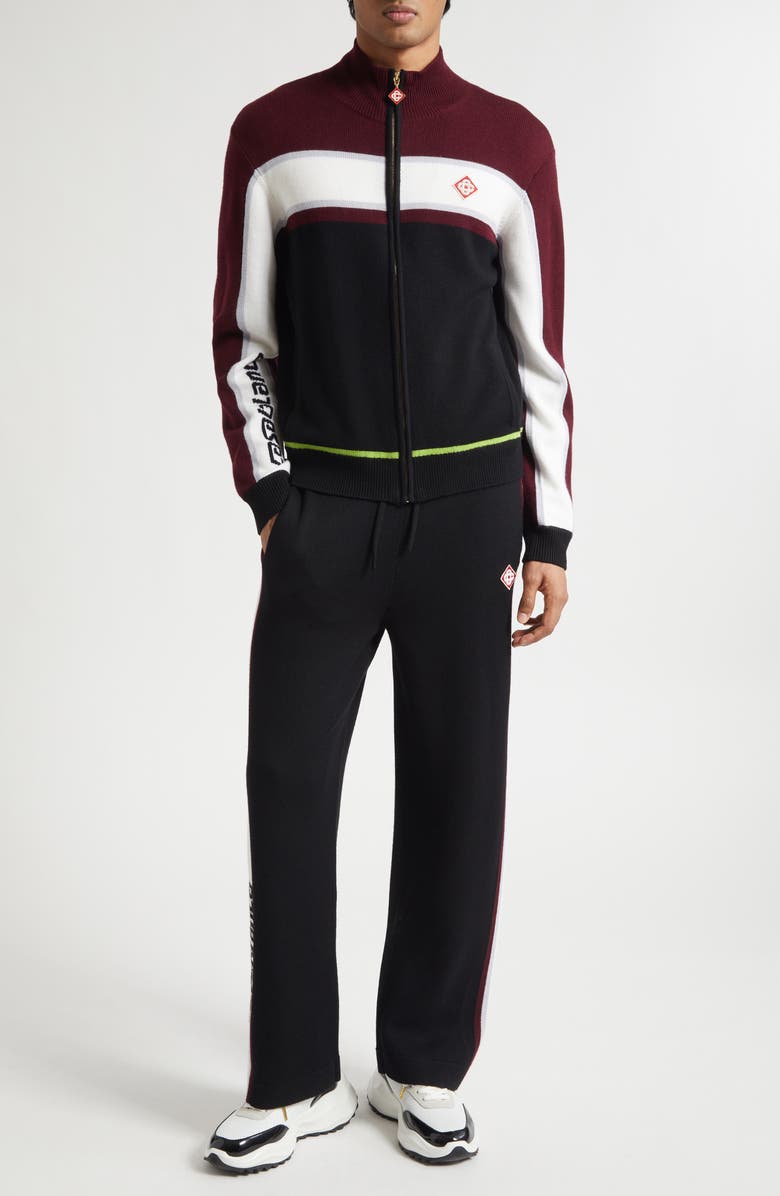 Casablanca Stripe Merino Wool Knit Jacket, Alternate, color, Black