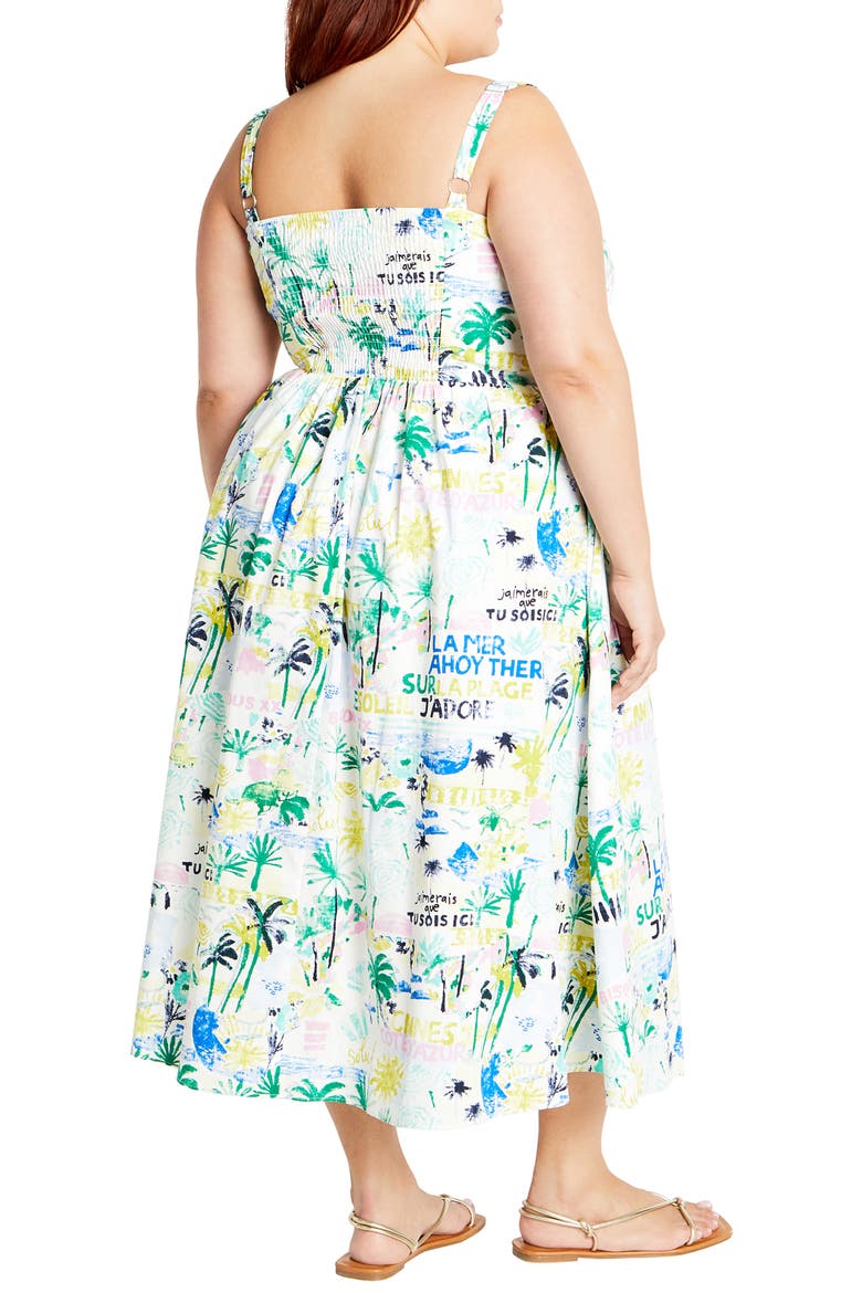 Almay Square Neck Button Front Stretch Cotton Sundress, Alternate, color, GREEN POSTCARDS