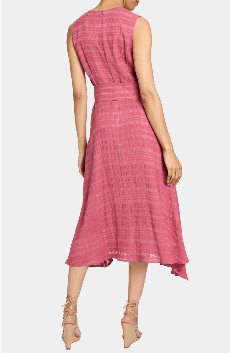 Santorelli NIA Asymmetric Midi Dress in Laser Cut Linen-Cotton, Alternate, color, Peony