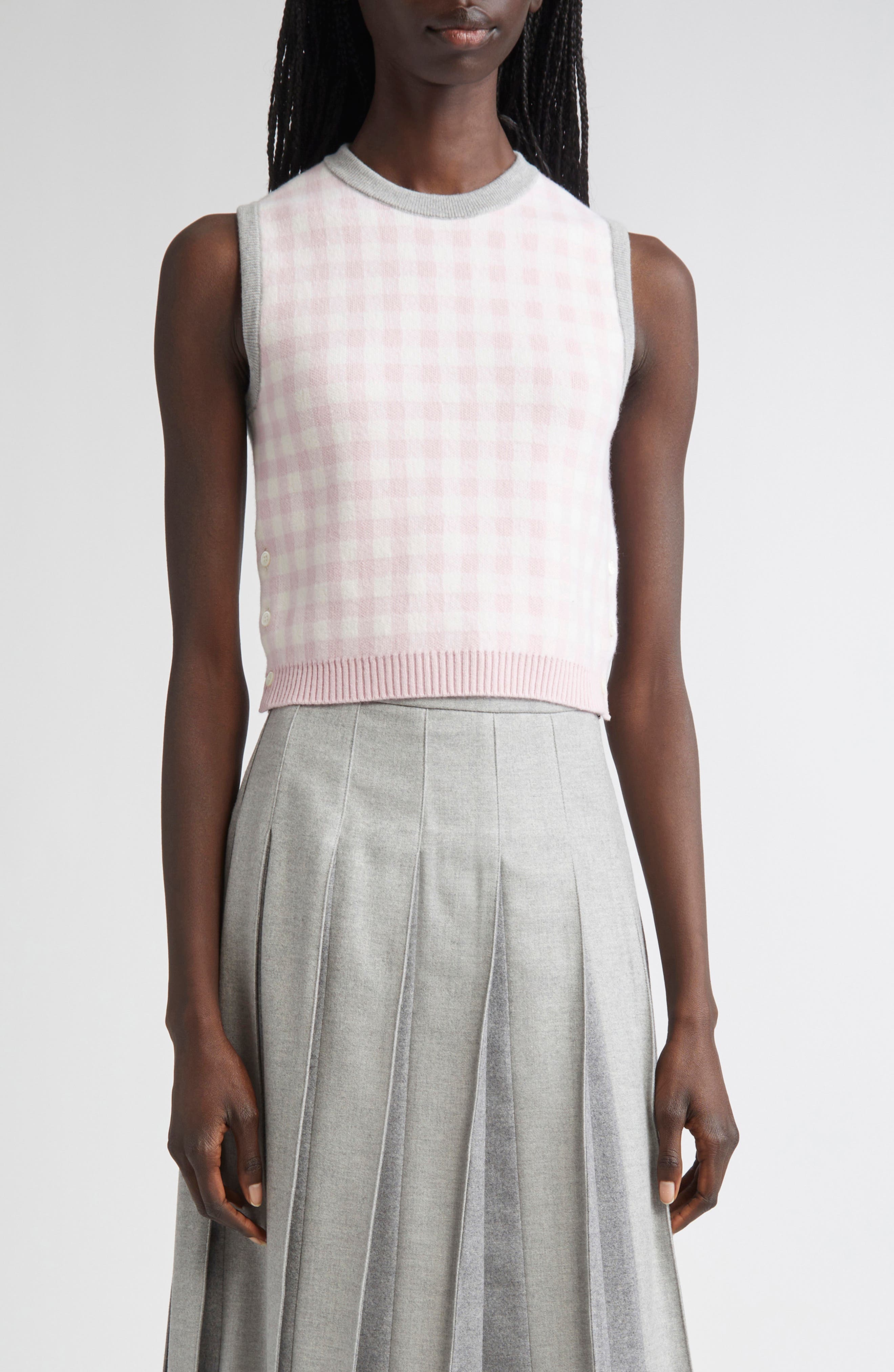 Fun-Mix Gingham Check Bird's Eye Cashmere Sweater Vest