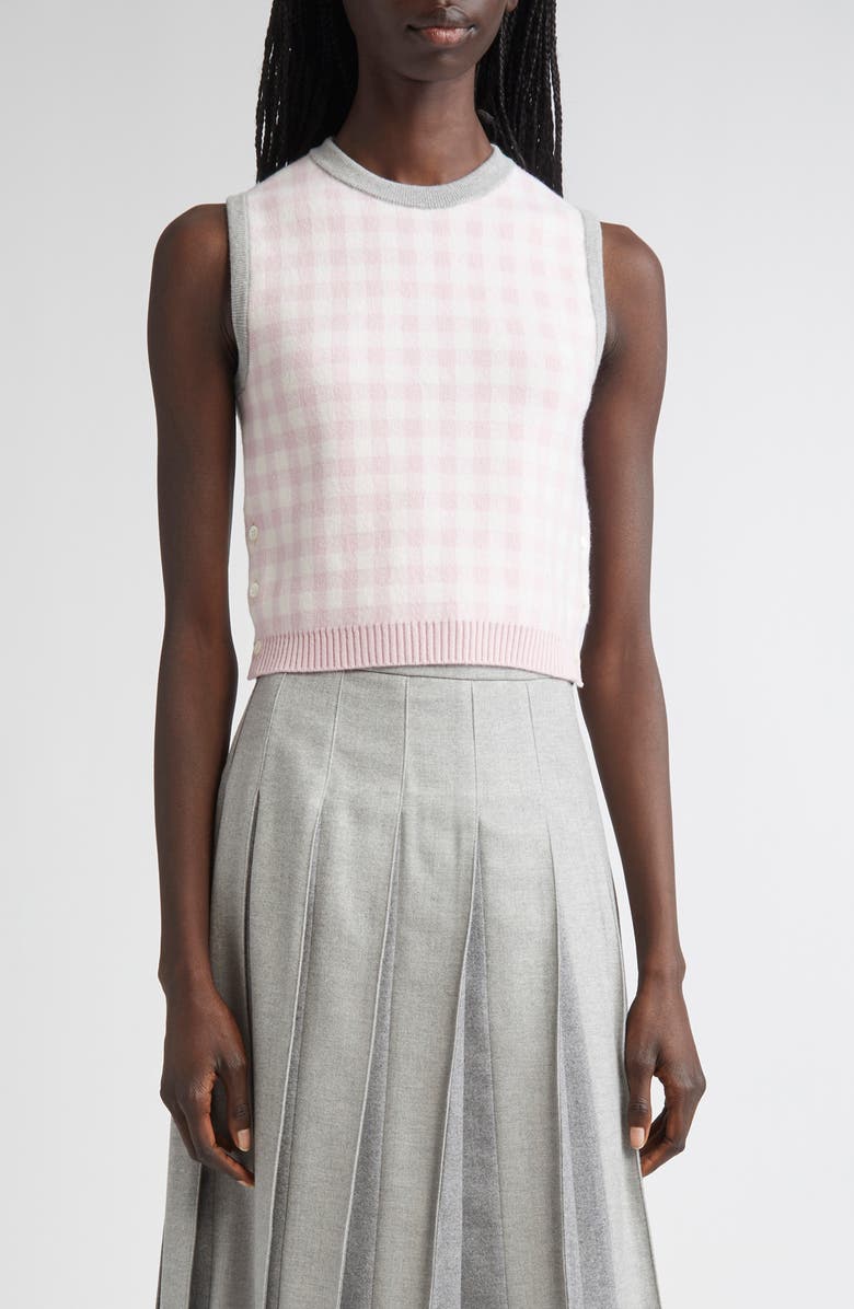 Thom Browne Fun-Mix Gingham Check Bird's Eye Cashmere Sweater Vest, Main, color, Seasonal Combo