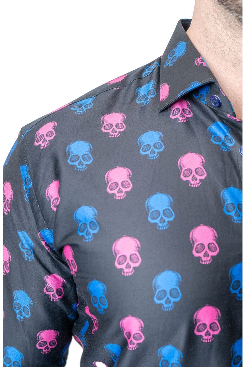 Fibonacci Skull Print Contemporary Fit Button-Up Shirt, Alternate, color, BLACK