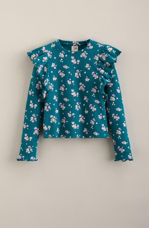 Kids' Ruffle Sleeve Rib Top