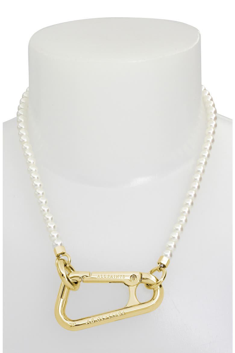 Imitation Pearl Carabiner Collar Necklace, Alternate, color, GOLD