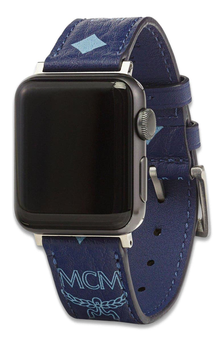 MCM Apple Watch Band in Visetos- S/M, Main, color, Blue