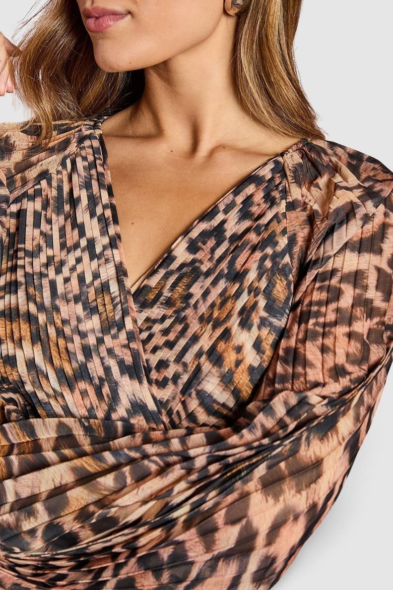 Long Sleeve Chiffon Wrap Midi Dress, Alternate, color, Animal