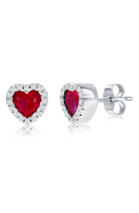 Cubic Zirconia Heart Stud Earrings