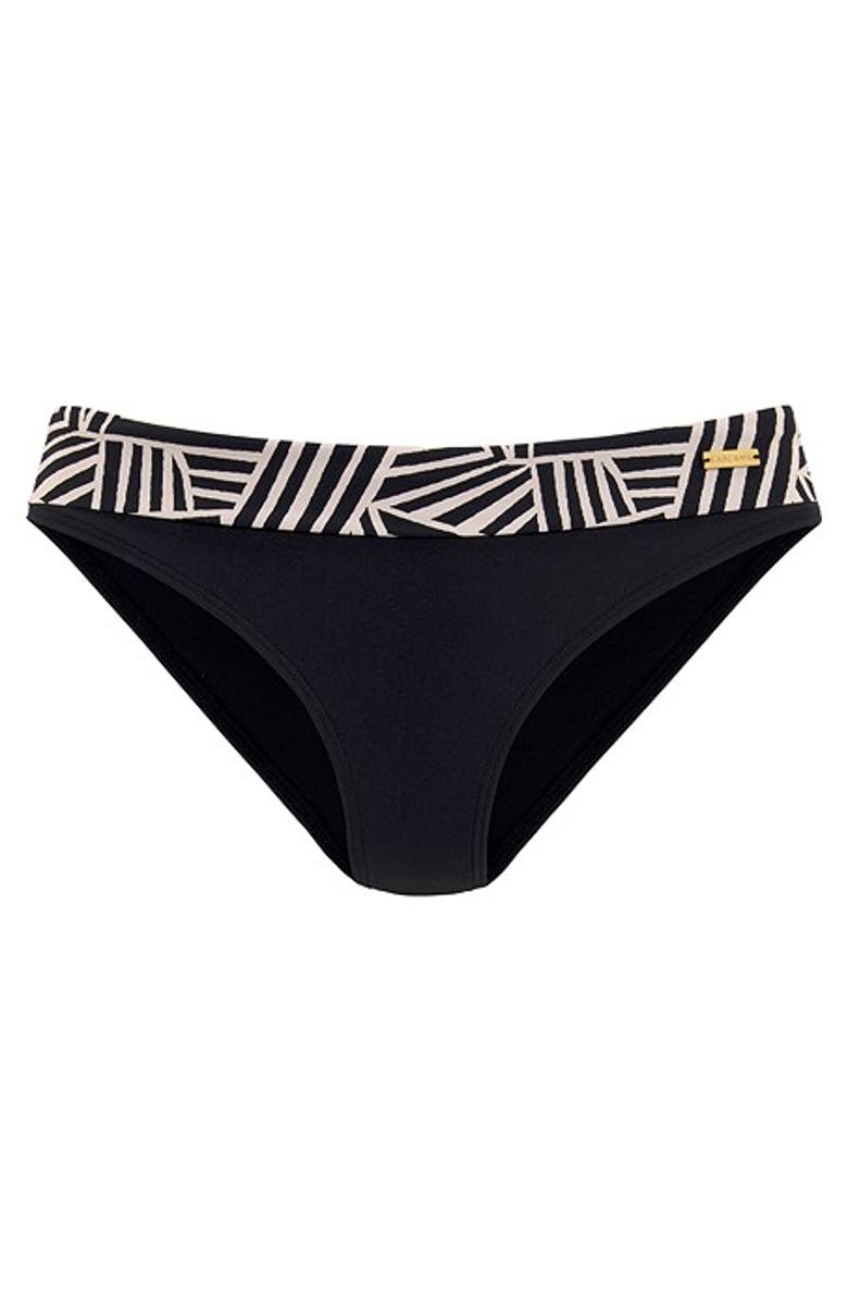 LASCANA Women's Geometric Print Fold Over Bikini Bottom, Alternate, color, Black & Ivory