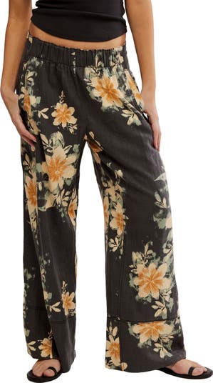 Days End Floral Wide Leg Linen Blend Pants