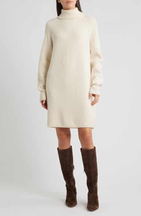 Foclore Long Sleeve Virgin Wool & Cashmere Turtleneck Sweater Dress