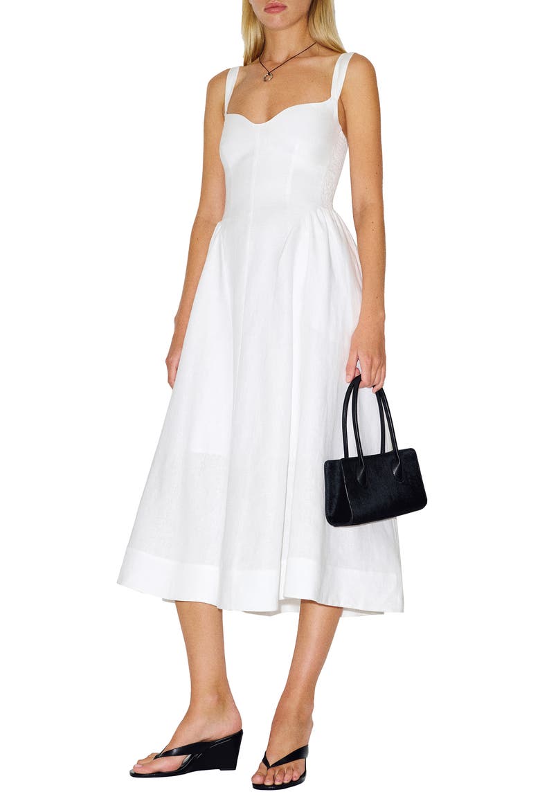 Birdie Fit & Flare Linen Midi Dress, Main, color, WHITE
