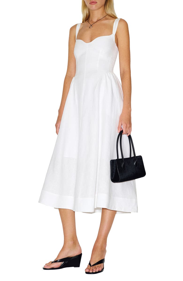 Reformation Birdie Fit & Flare Linen Midi Dress, Main, color, White