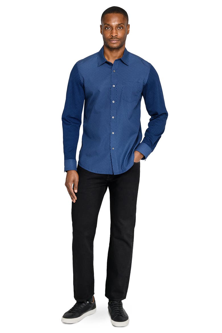 Reworked Slim Fit Micro Geo Print Cotton Button-Up Shirt, Alternate, color, NAVY