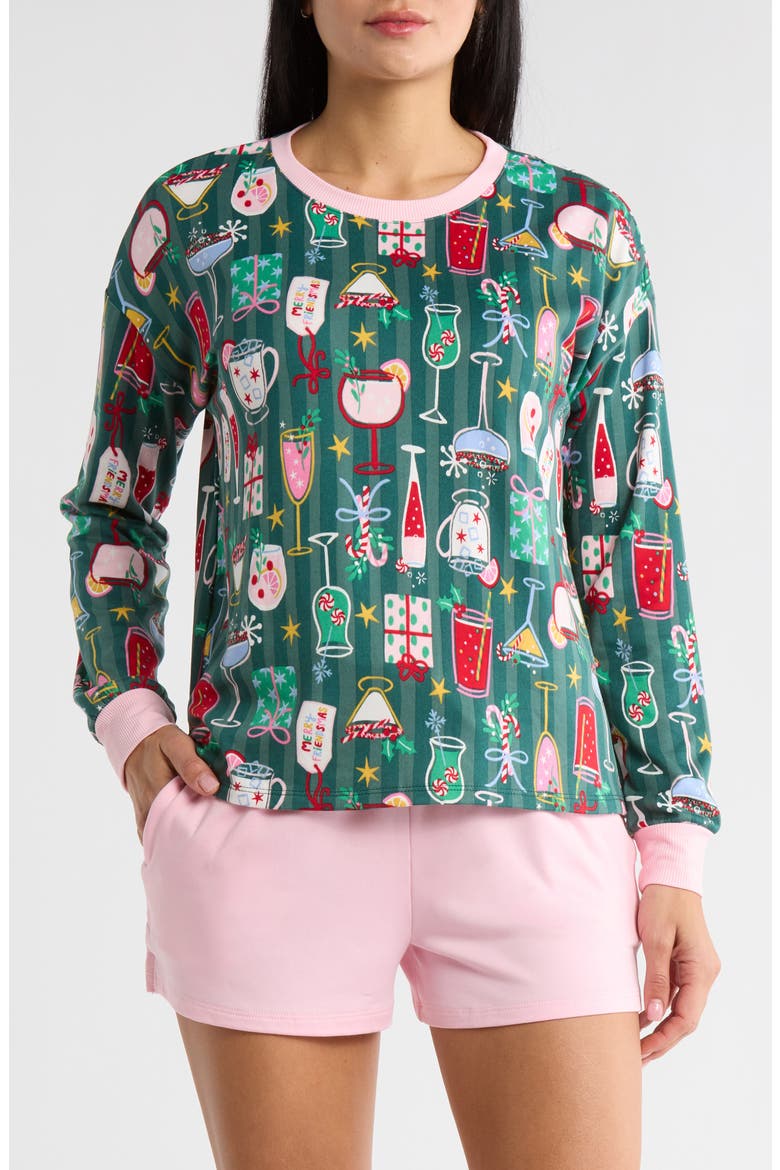 Holiday Long Sleeve Top, Shorts & Pants Pajamas, Alternate, color, MERRY FRIENDSMA