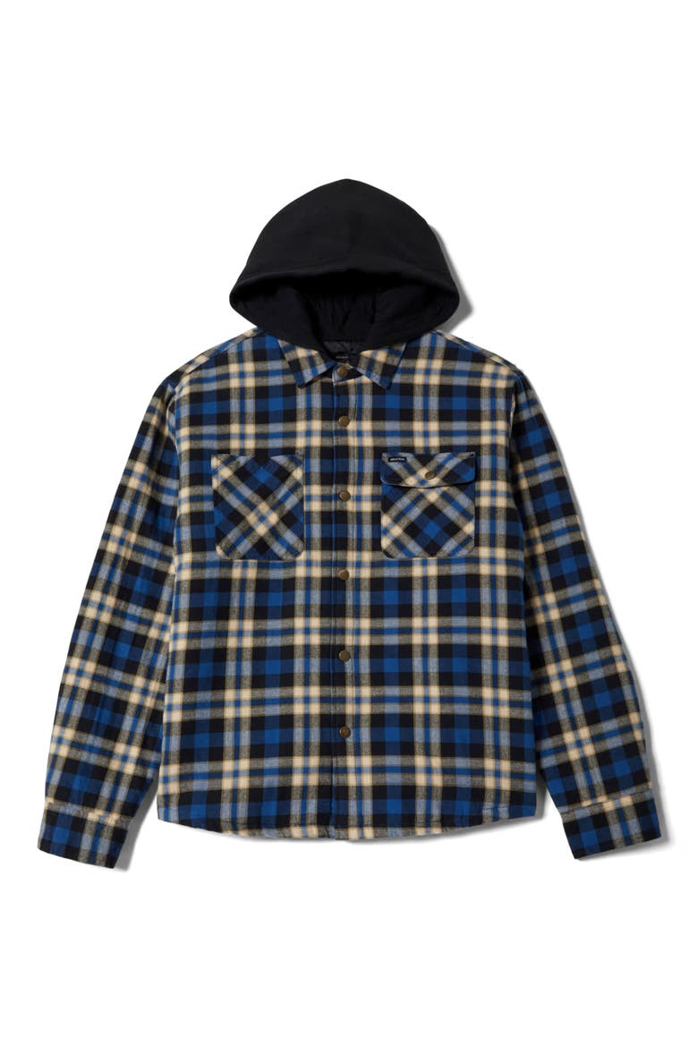 Bowery Quilted Hooded Plaid Flannel Snap-Up Jacket, Alternate, color, NAVY/ CREAM