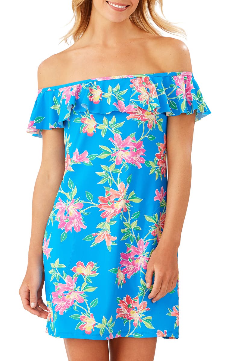 Tommy Bahama Sun Lilies Off the Shoulder Ruffle Spa Dress, Main, color, 