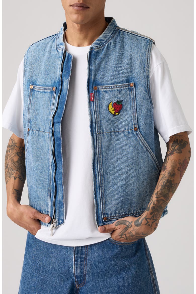 x Sky High Farm Goods Embroidered Denim Vest, Main, color, X SHFU LIGHT STONE
