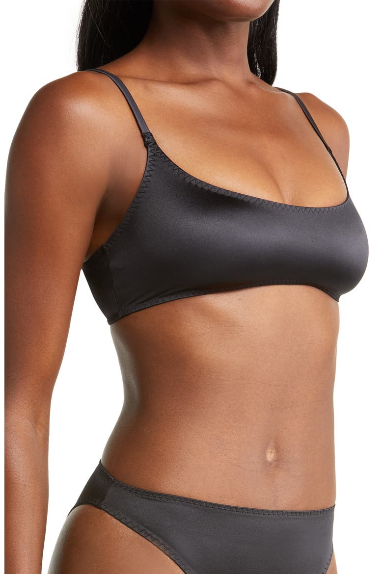 Stretch Satin Scoop Neck Bralette, Alternate, color, ONYX