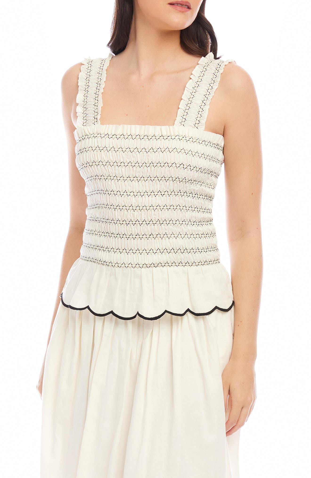 Elliot Smocked Cotton Peplum Camisole