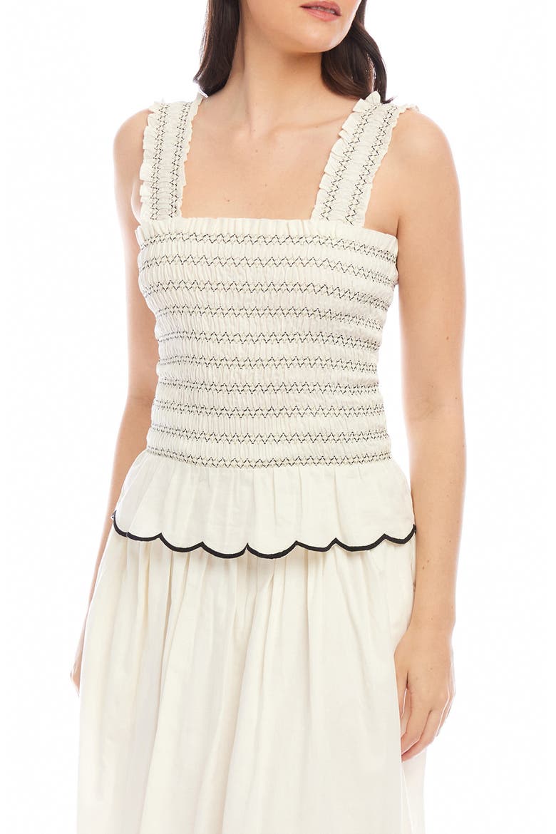 Elliot Smocked Cotton Peplum Camisole, Main, color, CREAM
