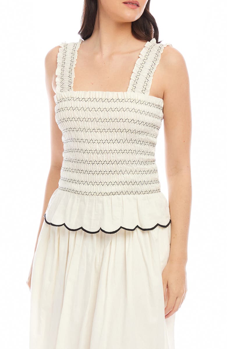 FIFTEEN TWENTY Elliot Smocked Cotton Peplum Camisole, Main, color, Cream