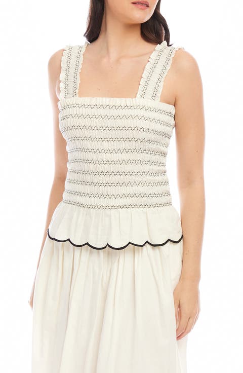 Elliot Smocked Cotton Peplum Camisole