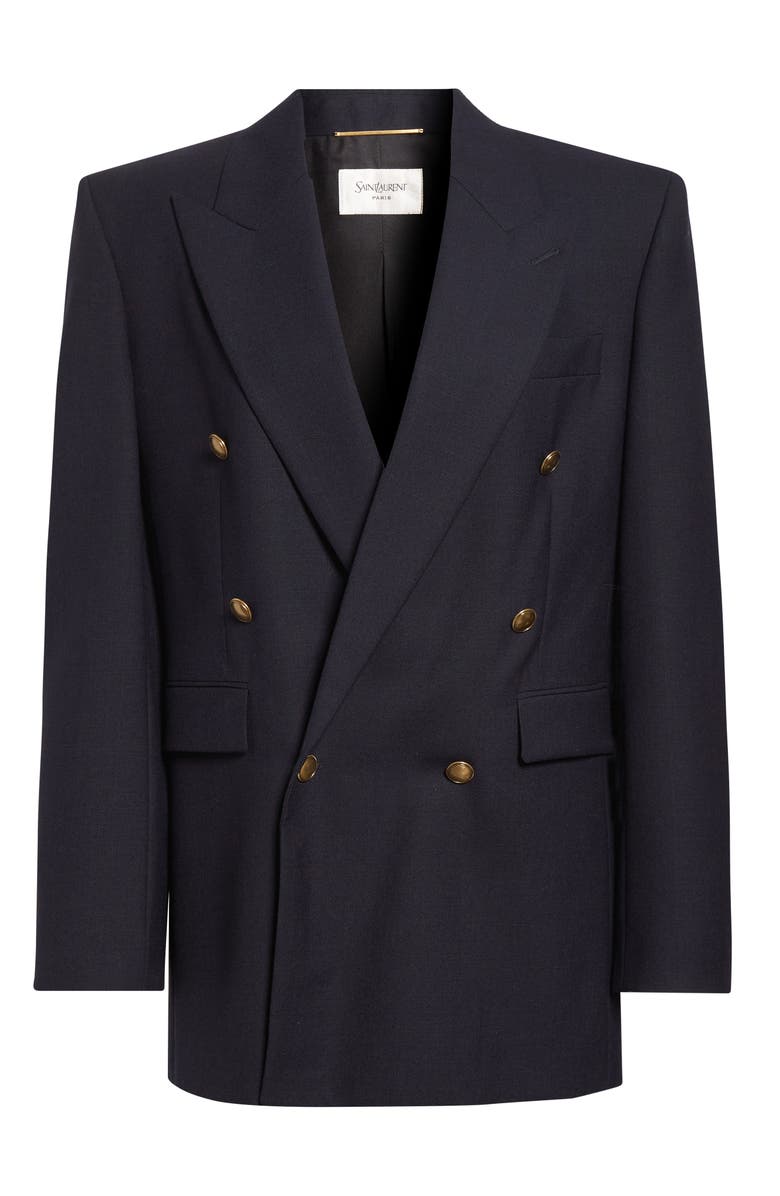 Saint Laurent Double Breasted Wool Blazer, Main, color, Marine