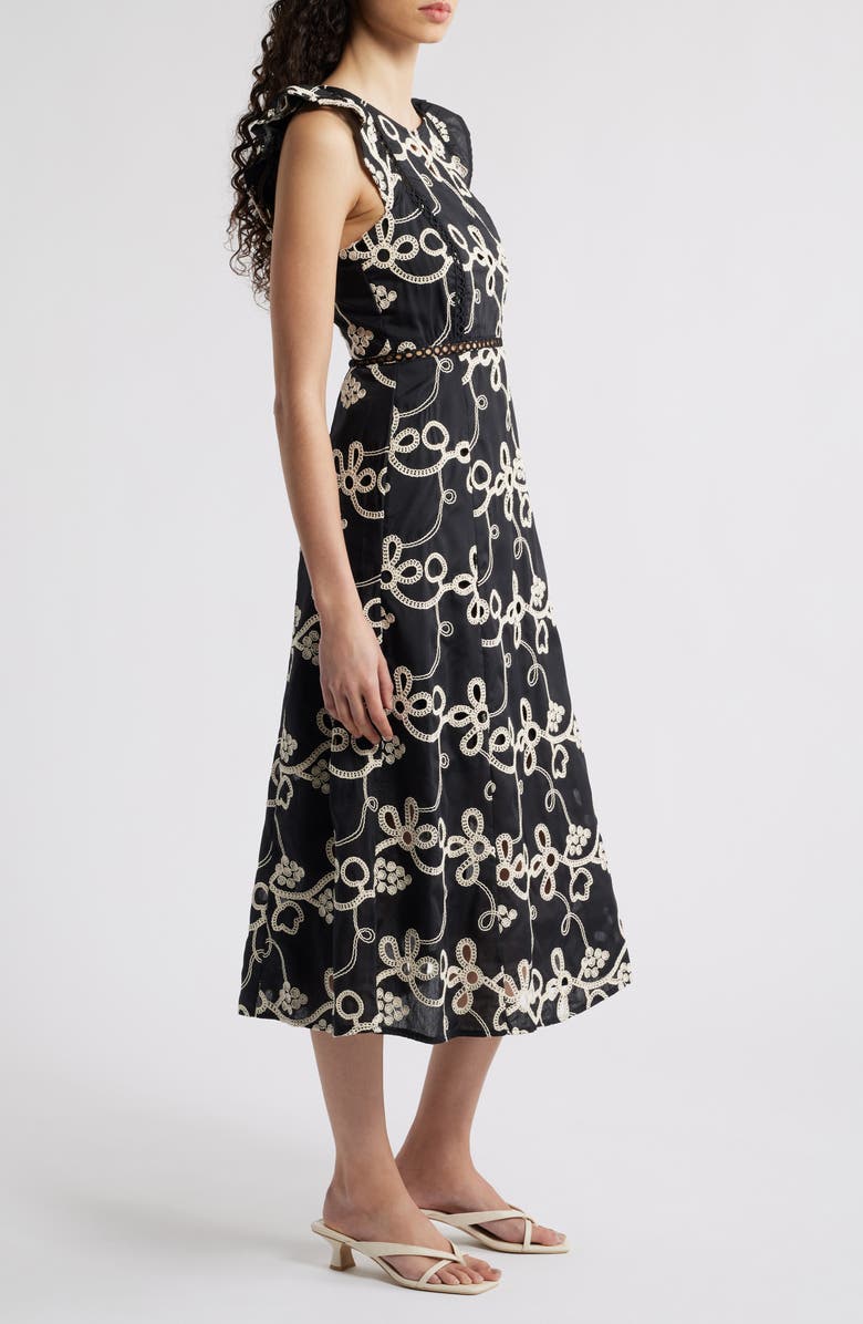 Sam Edelman Rope Embroidery A-Line Dress, Alternate, color, Black