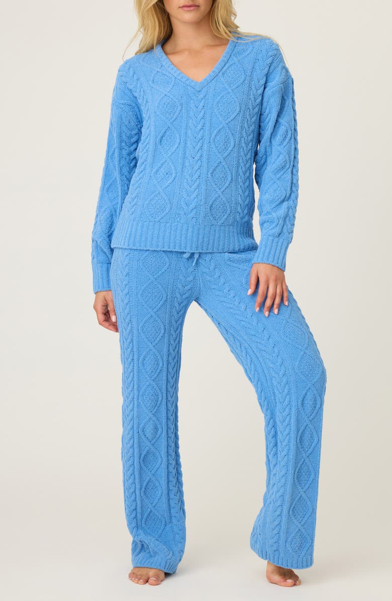 PJ Salvage Cozy Cable Knit Chenille Pajamas, Main, color, Sea