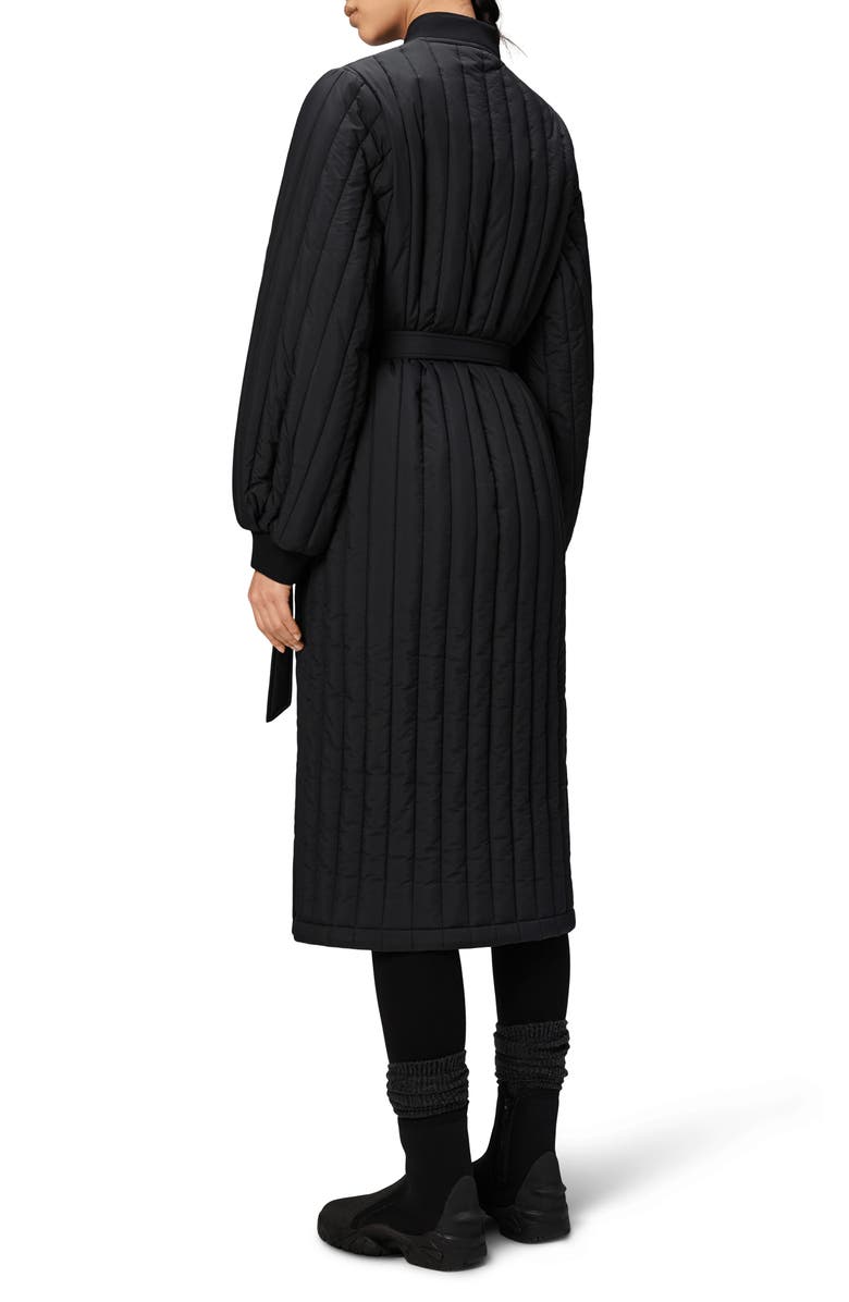 Rains Banja Belted Quilted Liner Coat, Alternate, color, Black