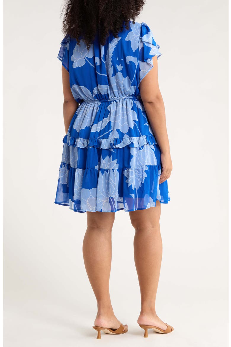 Seabloom Floral Fanny Ruffle Georgette Dress, Alternate, color, COBALT-BLUE