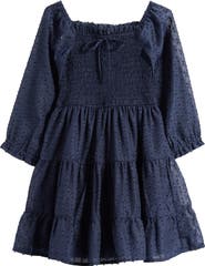 Ava & Yelly Kids' Metallic Smocked Bodice Long Sleeve Clip-Dot Chiffon Party Dress