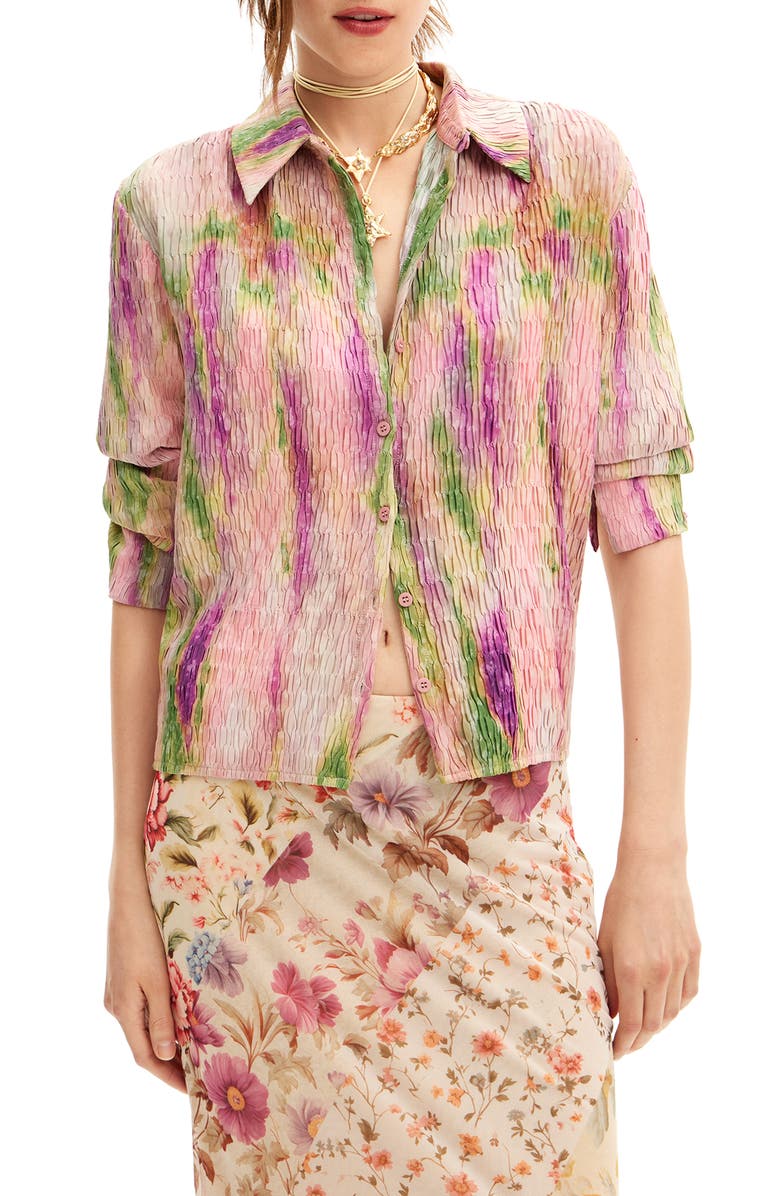 Desigual Yamagata Abstract Print Button-Up Shirt, Main, color, 