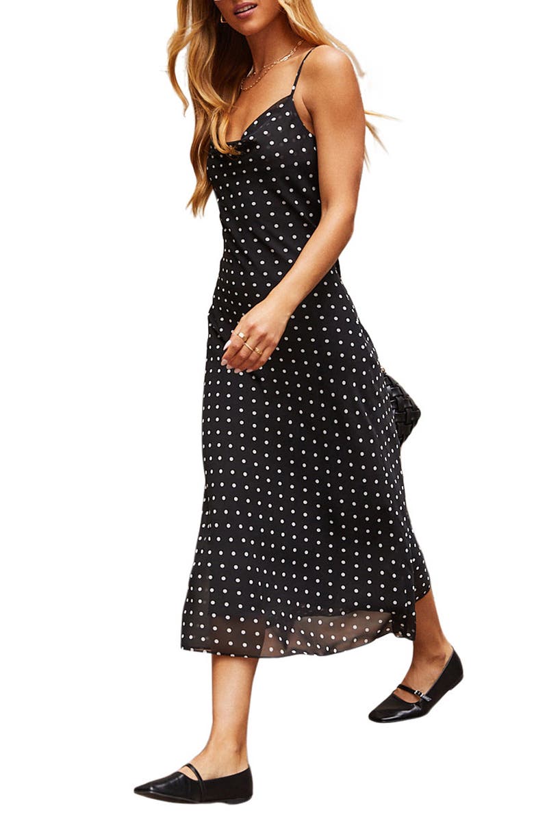 VICI Collection Ainsley Polka Dot Midi Slipdress, Alternate, color,
