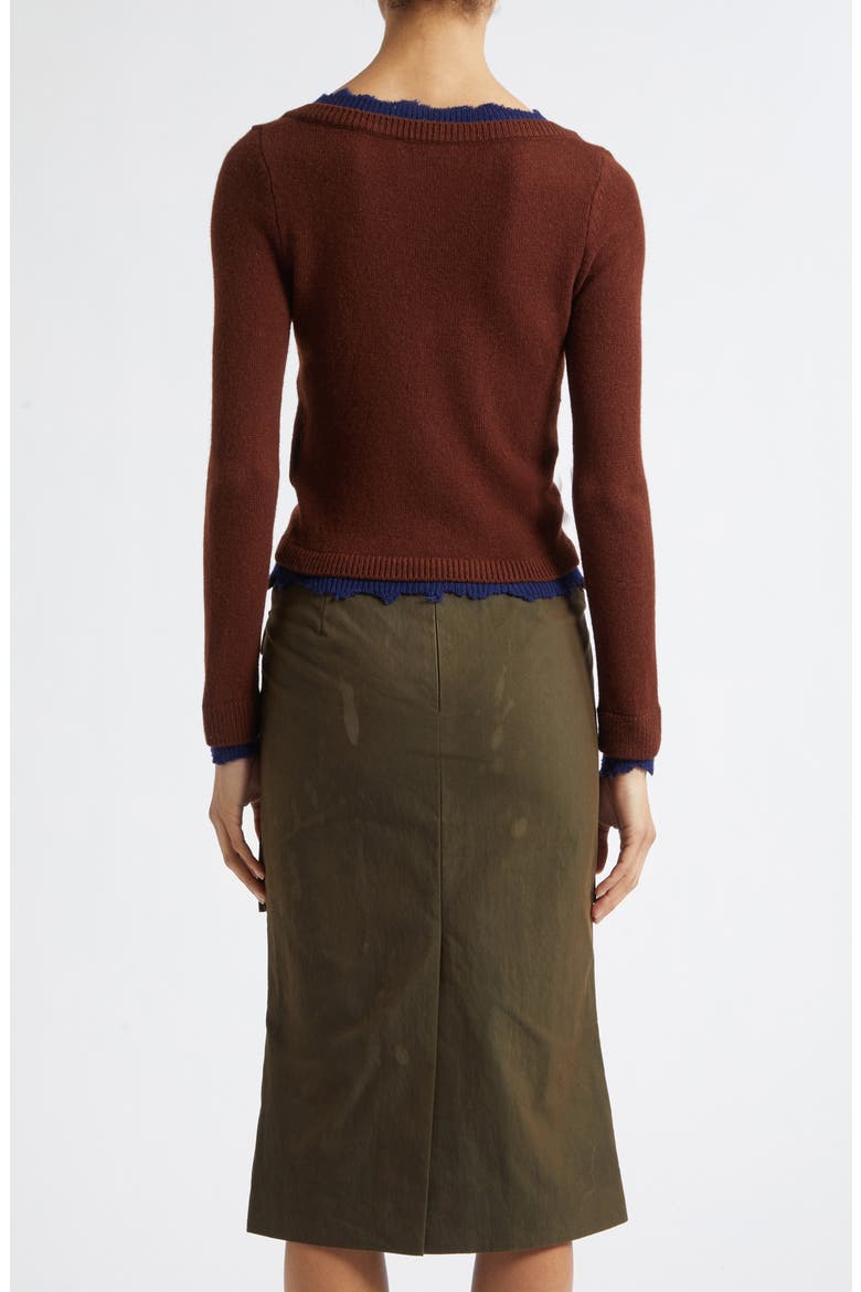 Deconstructed Contrast Trim Wool Cardigan, Alternate, color, SANDALWOOD