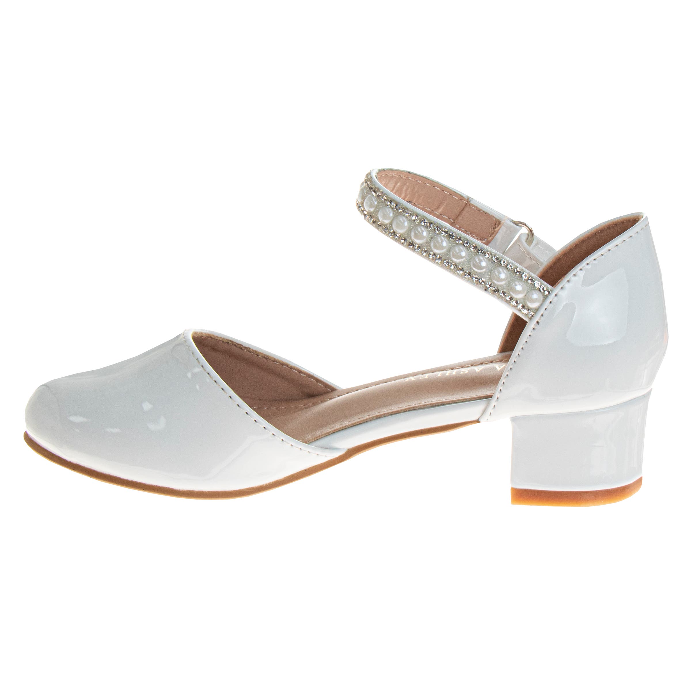 Laura Ashley Rhinestones Low Heeled Dress Shoes, Alternate, color, White Patent